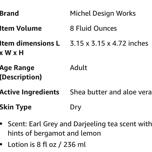 MICHEL DESIGN WORKS “Earl Grey” HAND & BODY LOTION w/SHEA BUTTER! Pump Gift Box - Picture 10 of 10